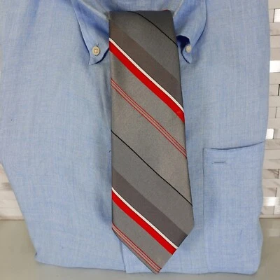 Corbata para el cuello SEARS para hombre plateada roja a rayas traje liso simple brillante audaz SKINNY Foto 1 de 4