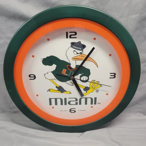 Miami Hurricanes Wall Clock Sebastien the Ibis Mascot Working Cover