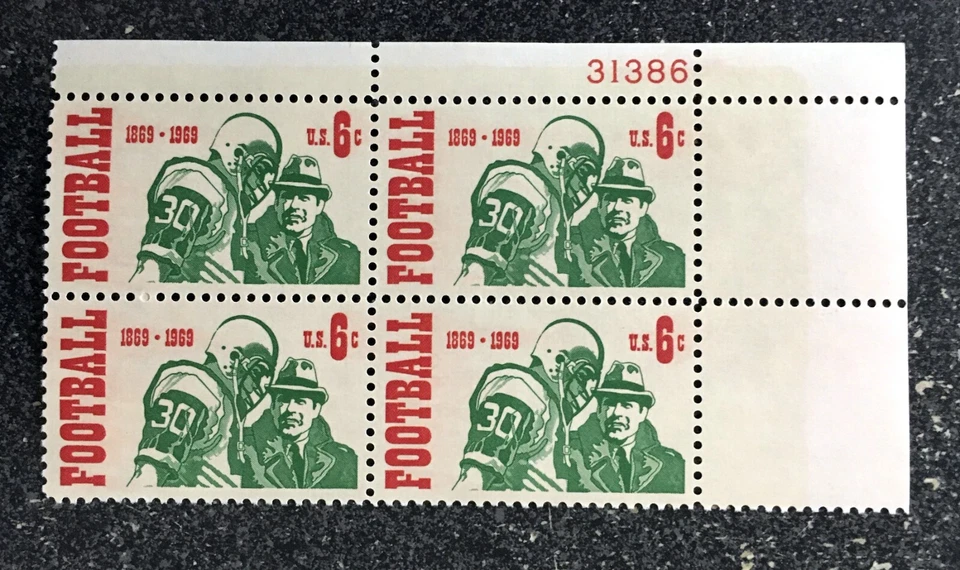 US1969 #1382 6c College Football - Plate Block of 4  Mint NH - Image 1 of 1