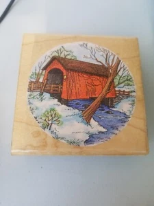 1997 Stampendous Red bridge tunnel country river creek  Rubber stamp 3" - Bild 1 von 3