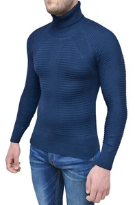 MAGLIONE DOLCEVITA UOMO BLU SLIM FIT INVERNALE A COSTINE CASUAL PULLOVER GOLF - Imagen 1 de 4