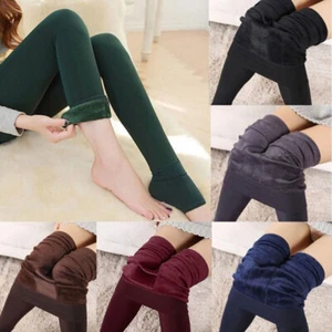 Woman Thermal Plush Lined Leggings Winter Warm High Waist Stretchy Slim Pants AU - Picture 1 of 19