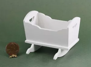 Dollhouse Miniature 1:12 White Wood Rocking Baby Cradle - Picture 1 of 1