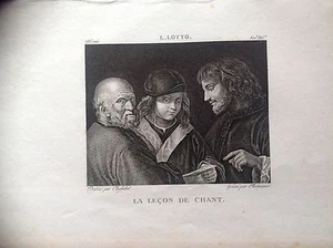LA LEZIONE DI CANTO incisione originale XIX secolo MUSICA   L. LOTTO - Picture 1 of 1