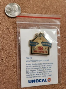 Vtg Los Angeles Dodgers Unocal 76 Lapel Pin Koufax Martinez 18 Strikeouts - Picture 1 of 1