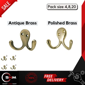 Paket 4-20x Doppel Kleiderhaken Antik Messing poliert Tür Kleid Bad Kleidung - Bild 1 von 16