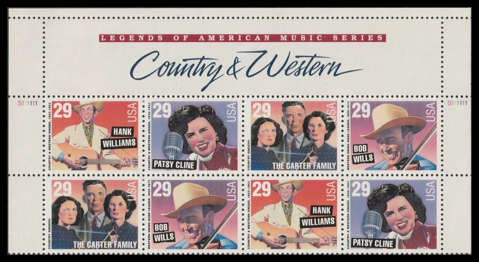 US 2771-2774 2774a Country & Western 29c header block 8 MNH 1993 - Image 1 of 1