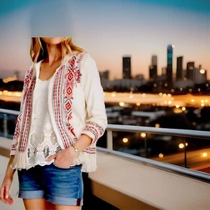 JOHNNY WAS Biya Yatzil Fringe Jacket Embroidered Cream Cotton Medium M NWT $355 - Picture 1 of 4