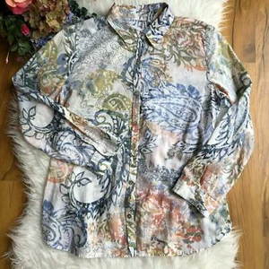 Blusa Chicos Estampado de Cachemira Algodón Cuello Botones Mangas Largas Mujer Talla 0 - Imagen 1 de 6