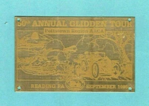 Rare 1995 AACA 50th GLIDDEN TOUR POTTSTOWN PA  REGION BRASS CAR PLAQUE BADGE  - Picture 1 of 2