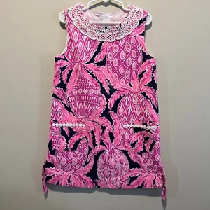 Lilly Pulitzer Girls Sz 7 Pink & Blue Shift Dress EUC Box C - Picture 1 of 3