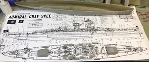 50" DKM GRAF SPEE RC BOAT SHIP HULL KIT W/ PLAN & TURRETS USA MADE FIBERGLASS !! - Picture 1 of 11