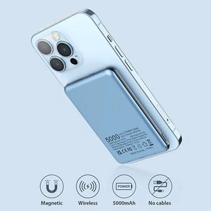 Caricatore Portatile Wireless Powerbank Magnetico, Slim, Blu - Foto 1 di 6