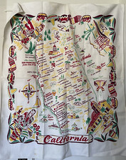 Vintage 1940 50s California Map Souvenir Tablecloth Wall Tapestry Pre-Disneyland