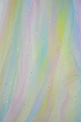 pastelliger Tüll Streifen in Regenbogenfarben Einhorn Glitter 100 x 150 cm Tütü - Bild 1 von 3