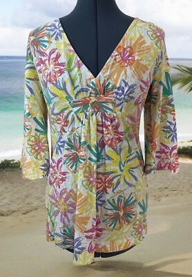 Fresh Produce Floral Multicolor Abstract V Neck 3/4 Sleeve Tunic Resort XS/SM - Image 1 of 4