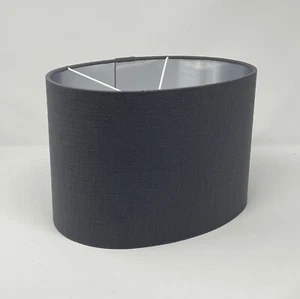 Pantalla Gris Carbón Texturizada 100% Lino Cepillado Plata Ovalada Pantalla de Luz - Imagen 1 de 11