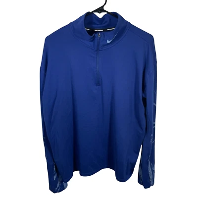 Blusa de corrida Nike Element Dri-Fit 1/2 zíper feminina grande azul pulôver furos para polegar - Imagem 1 de 4