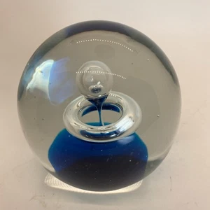 Hand blown Blue Art Glass Controlled Bubble Paperweight Ball Sphere - Picture 1 of 4