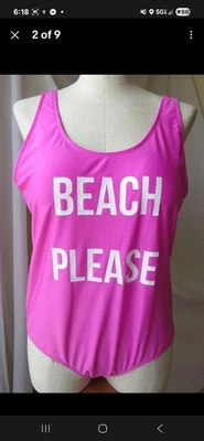 Roupa de banho Bobbie Brooks rosa "Beach Please" peça única 1X plus size nova sem etiquetas - Imagem 1 de 4