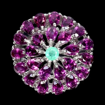 Anillo de plata de ley 925 pera rodolita granate esmeralda piedras preciosas joyería talla 8,5 Foto 1 de 4