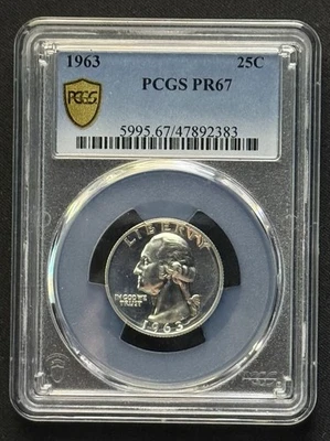 1963 Washington Quarter PCGS PR67 Proof 90% Silver Philadelphia No Mint Mark - Image 1 of 3
