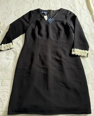 Nuevo con etiquetas Vestido RSVP by TALBOTS Negro LBD Adornado Mangas Puño Talla 10 Pequeño Foto 1 de 4