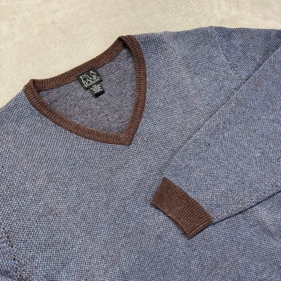 Jos A Bank Sweater Men's XXL Blue Brown Lambs Wool Blend V-Neck Preppy Dress - Image 1 of 4