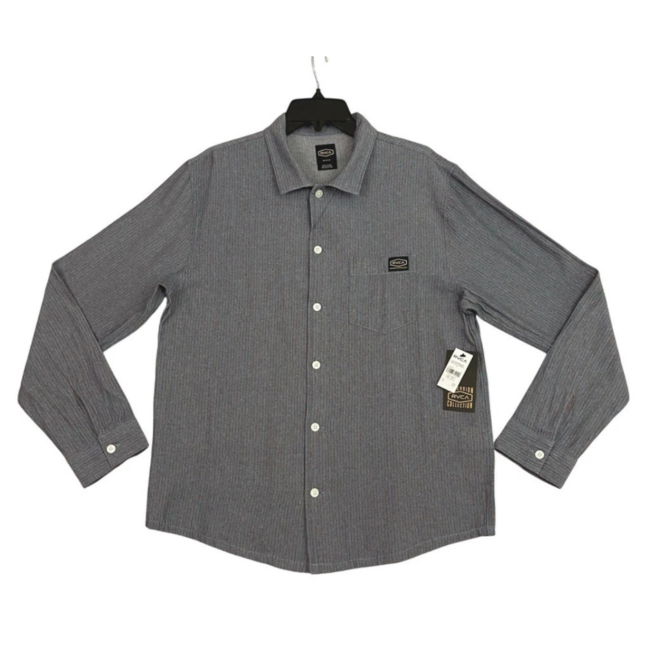 RVCA Button Down Shirt Mens Medium Gray Striped Dayshift Long Sleeve