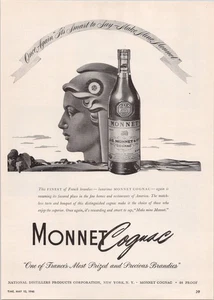 Monnet Cognac Vintage 1946 Original Print Ad French Brandies 8x11 - Bild 1 von 1