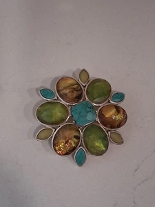 Broche floral facetado abulón turquesa imitación vintage Liz Claiborne 2" - Imagen 1 de 5