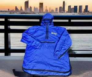 Vintage Nike Windbreaker Jacket White Tag XL 90 Pullover Center Swoosh New Blue - Picture 1 of 15