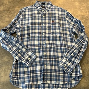 J Crew 100% Leinen Hemd blau kariert Langarm Slim Fit Button-Down Tasche - Bild 1 von 8