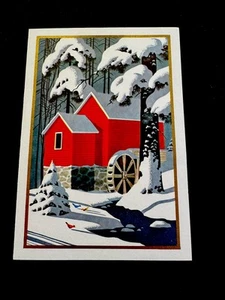 1 tarjeta de felicitación de Navidad de colección al estilo de Eyvind Earle Red Barn in Winter Wonderland - Imagen 1 de 3