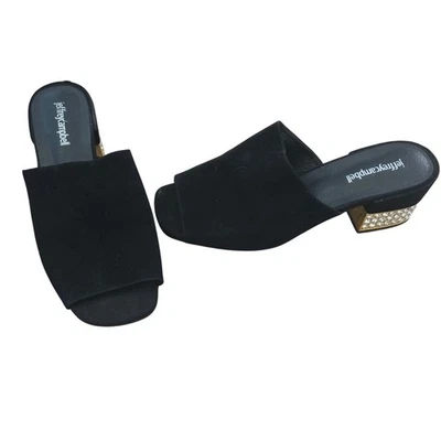 Jeffrey Campbell Teseida Negro Gamuza Cuero Tacón Bloque Mula talla 9 Estrás Gema Foto 1 de 4