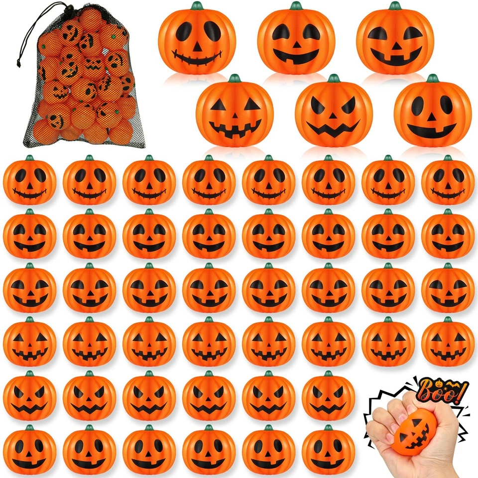 80 Piezas 2 Pulgadas Halloween Calabaza Estrés Bolas Mini Espuma Alivio Bolas con Bolsas... Foto 1 de 4