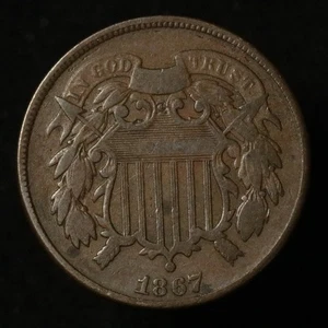 USA 1867 2 Cent Piece - F/VF - Picture 1 of 2