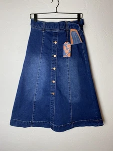 Indigo Poppy Skirt Size 4 Blue Denim Jean Ultra Tummy Compression Pull On NWT - Picture 1 of 9
