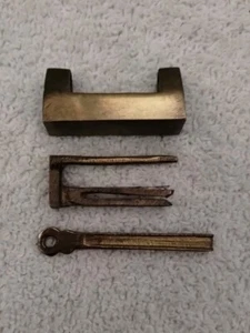 Antique Chinese Brass Sliding Trunk Padlock w/ Key 1 & 5/8" - Picture 1 of 4