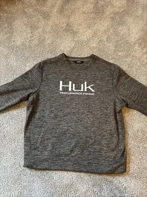 Sudadera de pesca HUK Performance para hombre S cuello redondo gris jaspeado deletreado Foto 1 de 4