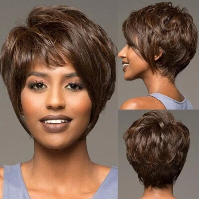 Short Wig Brown Color Synthetic Hair Natural Wigs for Women Pixie Cut Wig - Image 1 of 4