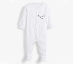 Personalised Unisex Full White Baby Sleepsuit Grow Add Text Birthday Babyshower - Picture 1 of 9