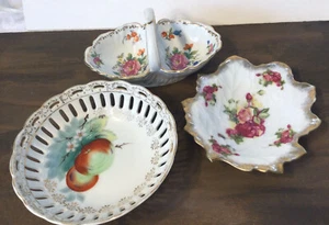 3 Süßigkeiten Nuss Schmuck Schalen Schale Made in Japan Floral Handbemalt Konvolut Vintage - Bild 1 von 12