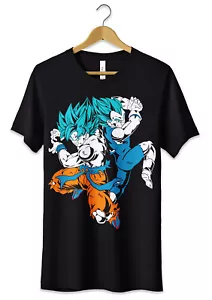 T-Shirt Maglietta Tshirt Dragon Ball Goku Vegeta Super Sayan Blu Anime Nera - Bild 1 von 2