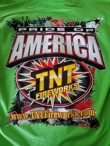 TNT FIREWORKS NEON GREEN GILDAN T SHIRT AMERICA USA FOURTH OF JULY Youth Small - Picture 1 of 5