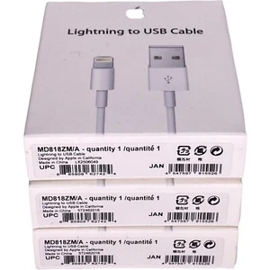 Apple Lightning to USB Cable, 1 Meter (3 Feet)A1480, MD818ZM/A Qty=3 New - Picture 1 of 5