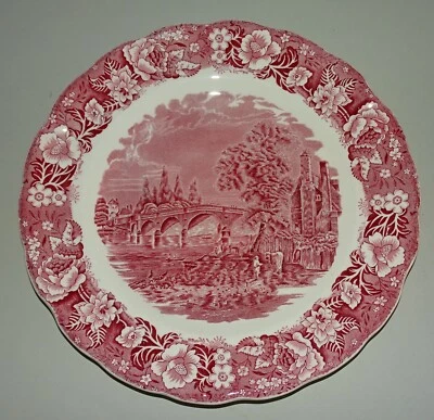 1 Thames River Scenes Palissy Pottery ,,Chertsey Bridge,, Teller 29,5cm Ø rot - Bild 1 von 4