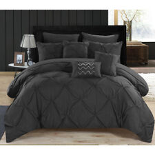 Chic Home 10 Piece Hannah Pinch Pleated Ruffled and Queen Comforter Black