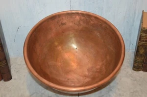 Antique Bazar Francais NY French Large Jam Jelly Copper Mixing Bowl Rolled Edge - Picture 1 of 11