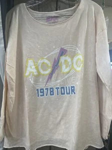Lucky Brand T Shirt AC DC 1978 Tour Pink Long Sleeve Graphic Tee Oversized M - Picture 1 of 4